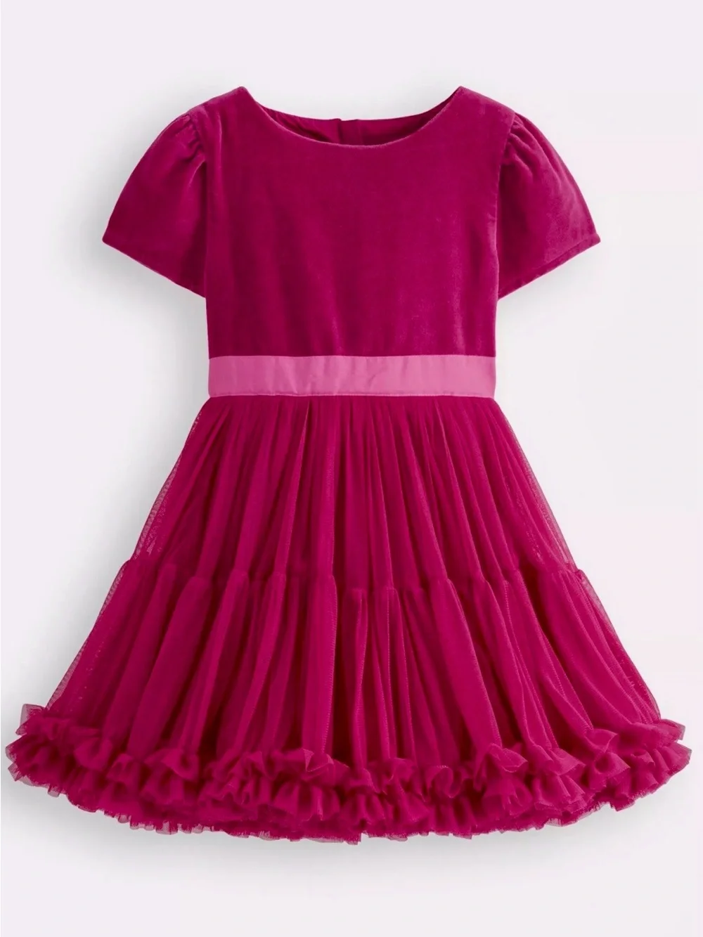 Mini Boden Girls' Fuchsia Tulle Velour Party Dress with Waistband